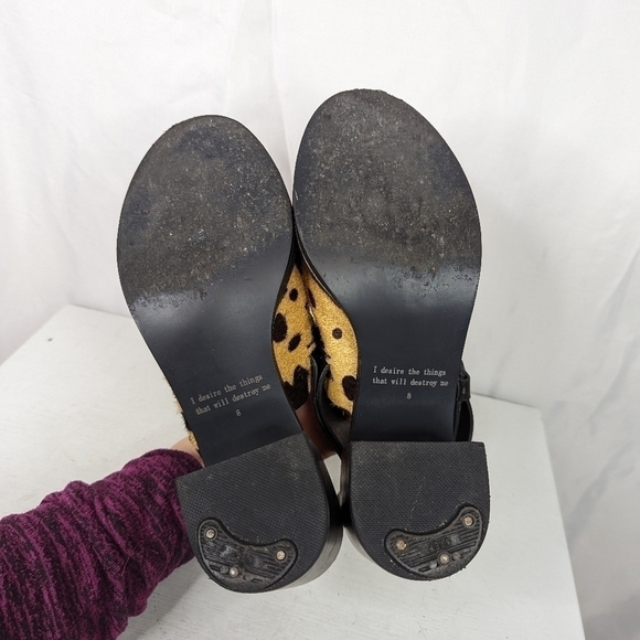 I Desire The Things That Will Destroy Me Calf Hair Cow Print Block Heel Sandals - Picture 8 of 9